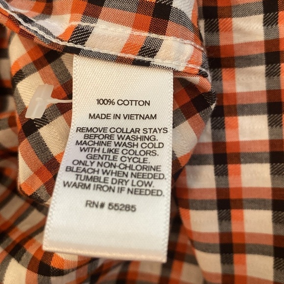 Express Fitted Button Down Dress Shirt Orange Gray White Plaid Size Medium - Picture 6 of 6